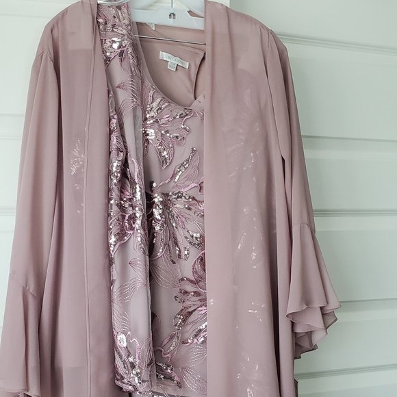 NWT: Oleg Cassini Mauve lace chiffon three piece pantsuit Size 20 - Picture 3 of 14